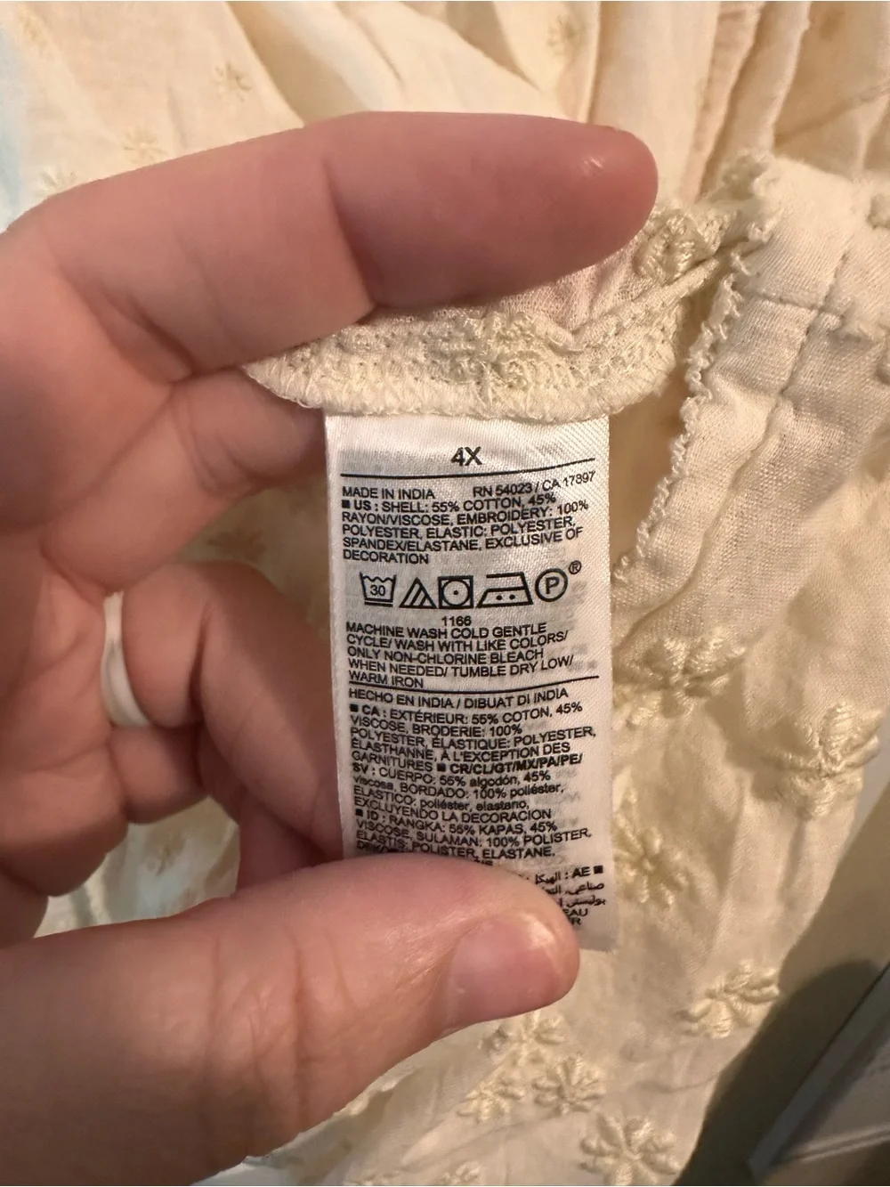 Old Navy Cream Embroidered Peasant Top - Puff Sleeve